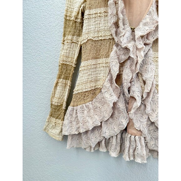 Ryu• Women Victorian Boho Crochet Cardigan Open Front Knit Ruffle Sweater - Picture 5 of 7